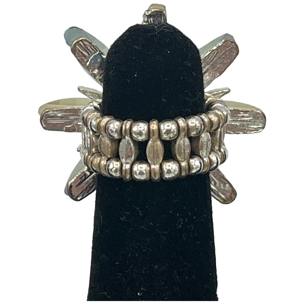 Adjustable Yellow & Green Flower Ring With Rhinestone Center - Picture 4 of 5